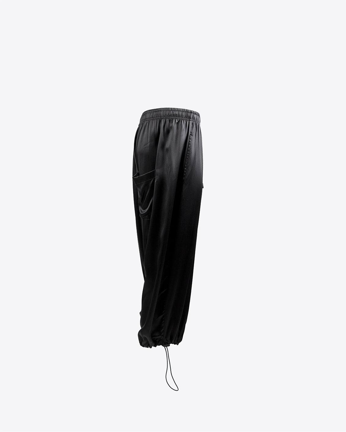 BLACK SILK DROP CROTCH PANTS