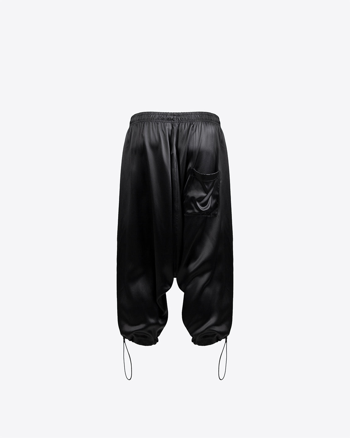 BLACK SILK DROP CROTCH PANTS